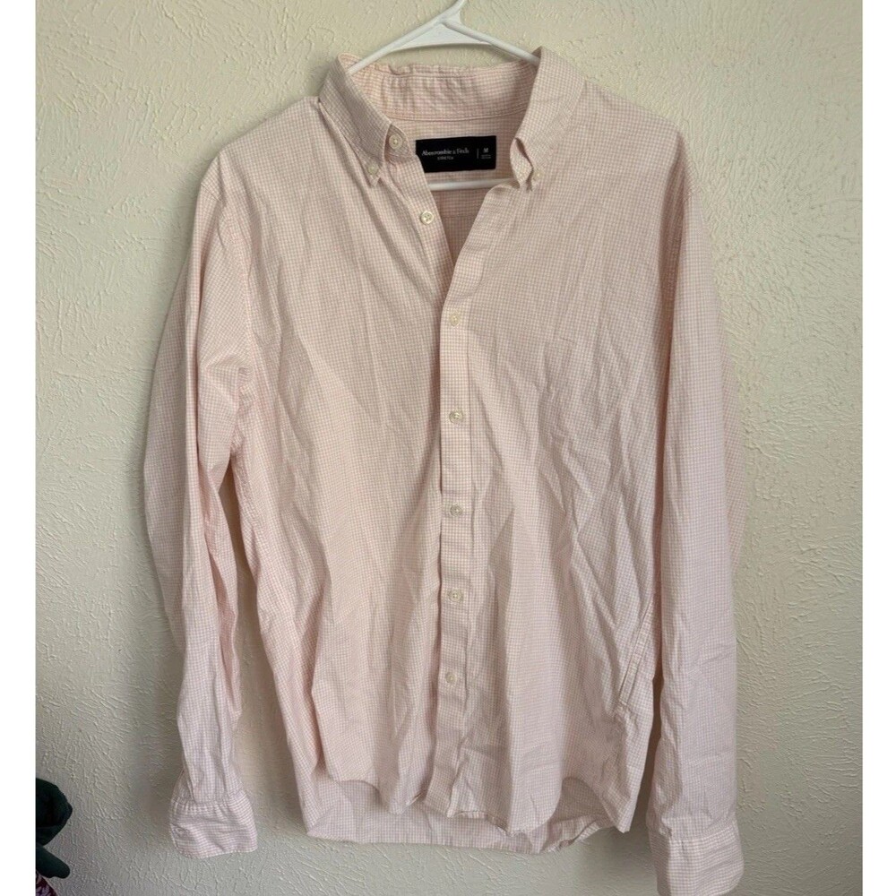 Abercrombie & Fitch Men’s Pink Gingham Stretch Button Down Shirt Medium